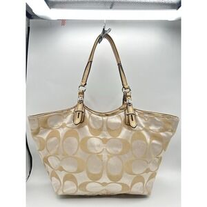 Coach Kahaki Tan Jacquard Signature Satchel Purse F16175
